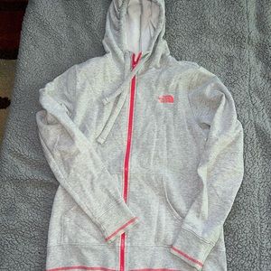 Medium Grey The North Face  zip up hoodie with pink trim